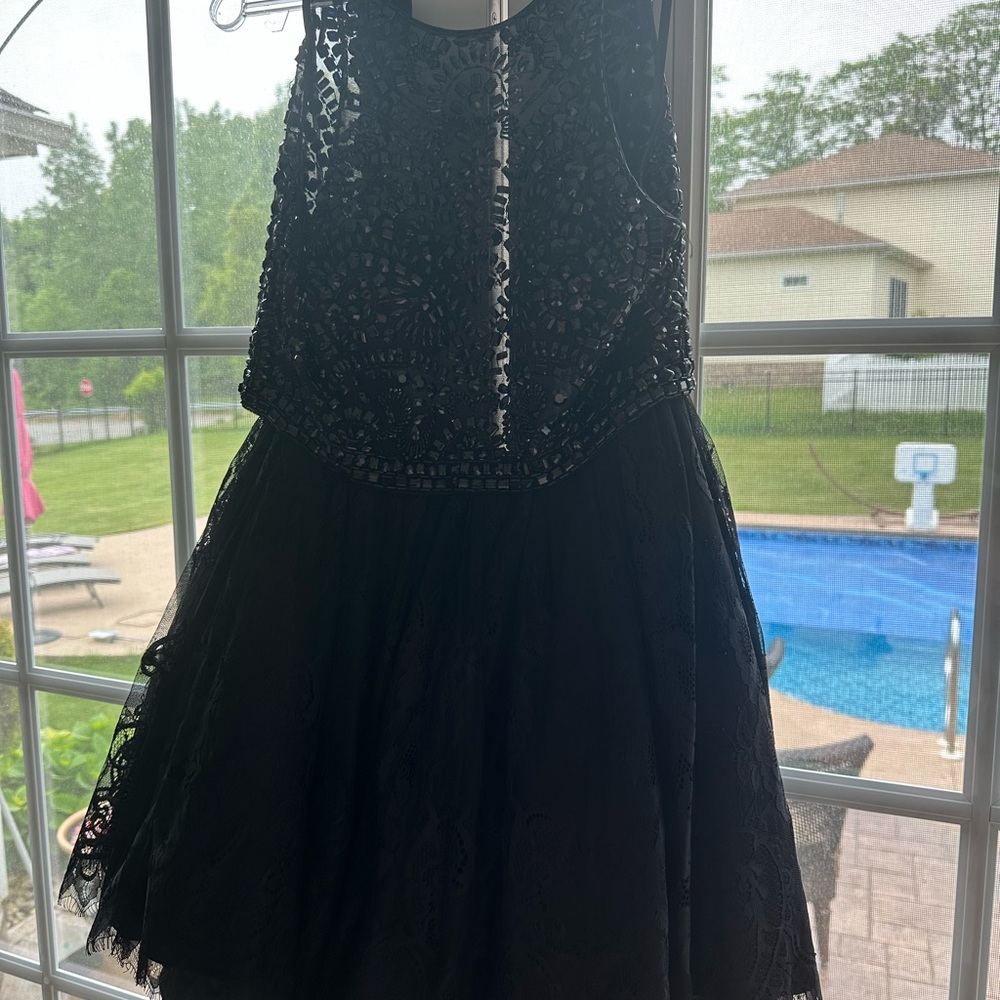 Mori Lee Black Lace Prom Dress - Picture 3 of 11